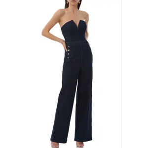Revolve AFRM Bailey Strapless Denim Jumpsuit M NWT Midnight Rinse Wash